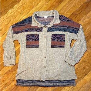 LOVELY MELODY Patterned Button-Up Soft Knit Ladies Boho Cardigan Shirt w Pockets
